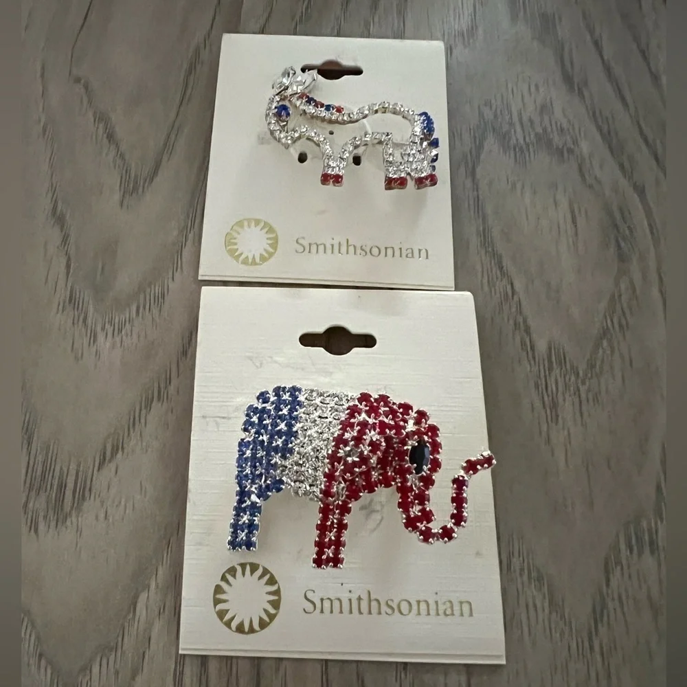 Smithsonian Collection Donkey and Elephant Rhinestone Political Pins Vintage
